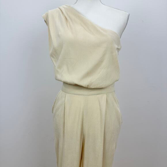 Free People Avery One Shoulder Jumpsuit Wide Leg Pockets Cream Ivory US 4 NWT - Picture 7 of 16